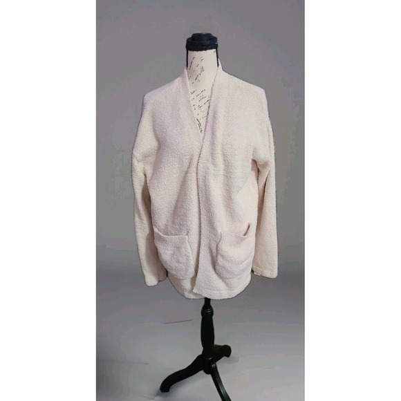 Volcom Lived in Lounge Sherpa Cardigan Sweater Cream M/L Cozy Open Front Pockets - Picture 1 of 9